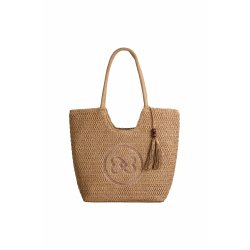Sac cabas tressé avec pompon et logo brodé