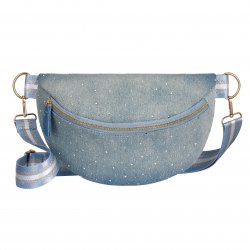 Sac banane effet denim dégradé avec strass et sangle rayée ajustable