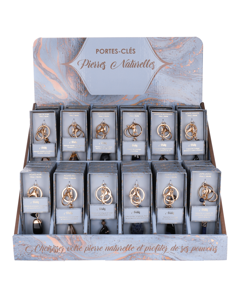 porte-clés acier & pierres naturelles