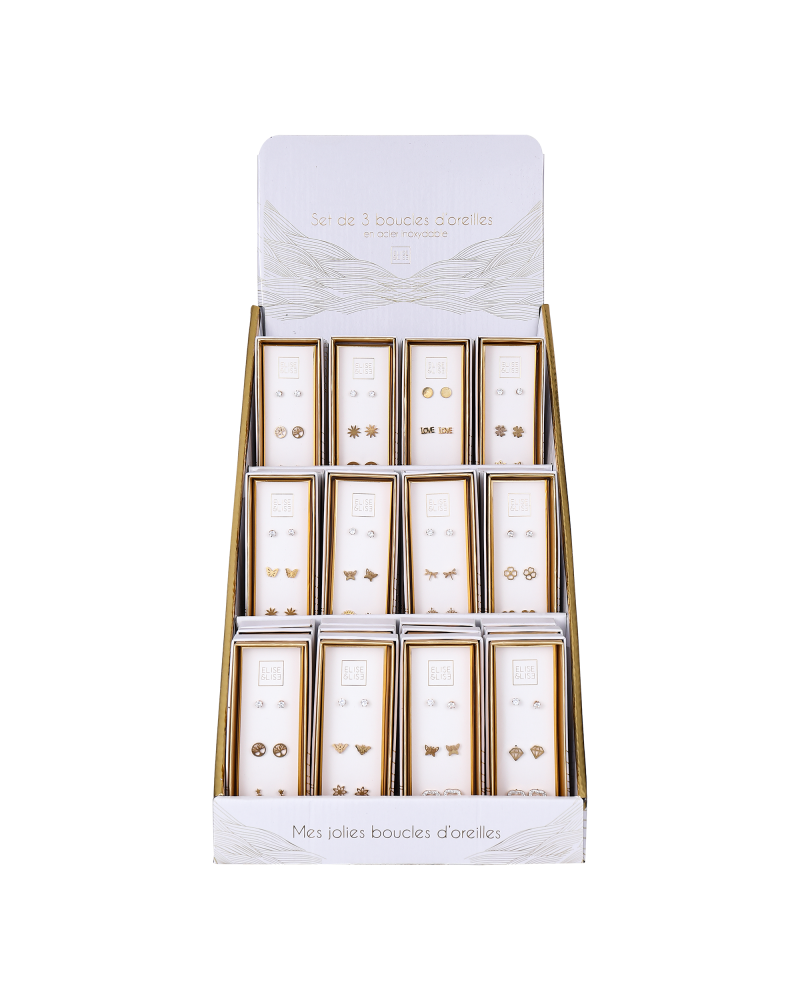 sets (3 boucles d'oreilles acier & cristal véritable)