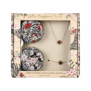 coffrets 2 bougies Parure, Collier et Bracelet Acier et Pierres Naturelles